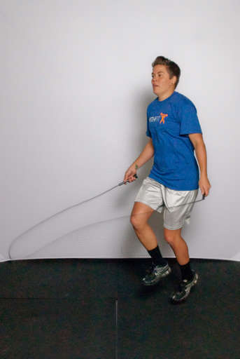 When the jump rope approaches your foot, jump high enough off of your standing foot to jump over the rope.
