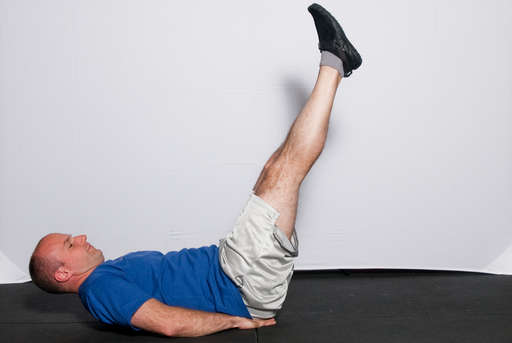 Lower your legs back down in a slow and controlled manner.
