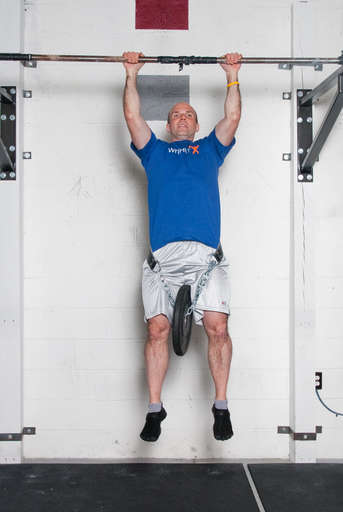 Bend your elbows and pull your chest up towards the bar. Your legs should remain still.
